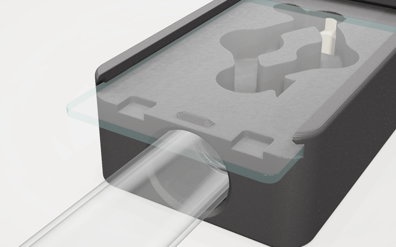 Close-up of an acrylic lid clicking over its Click Stop bump