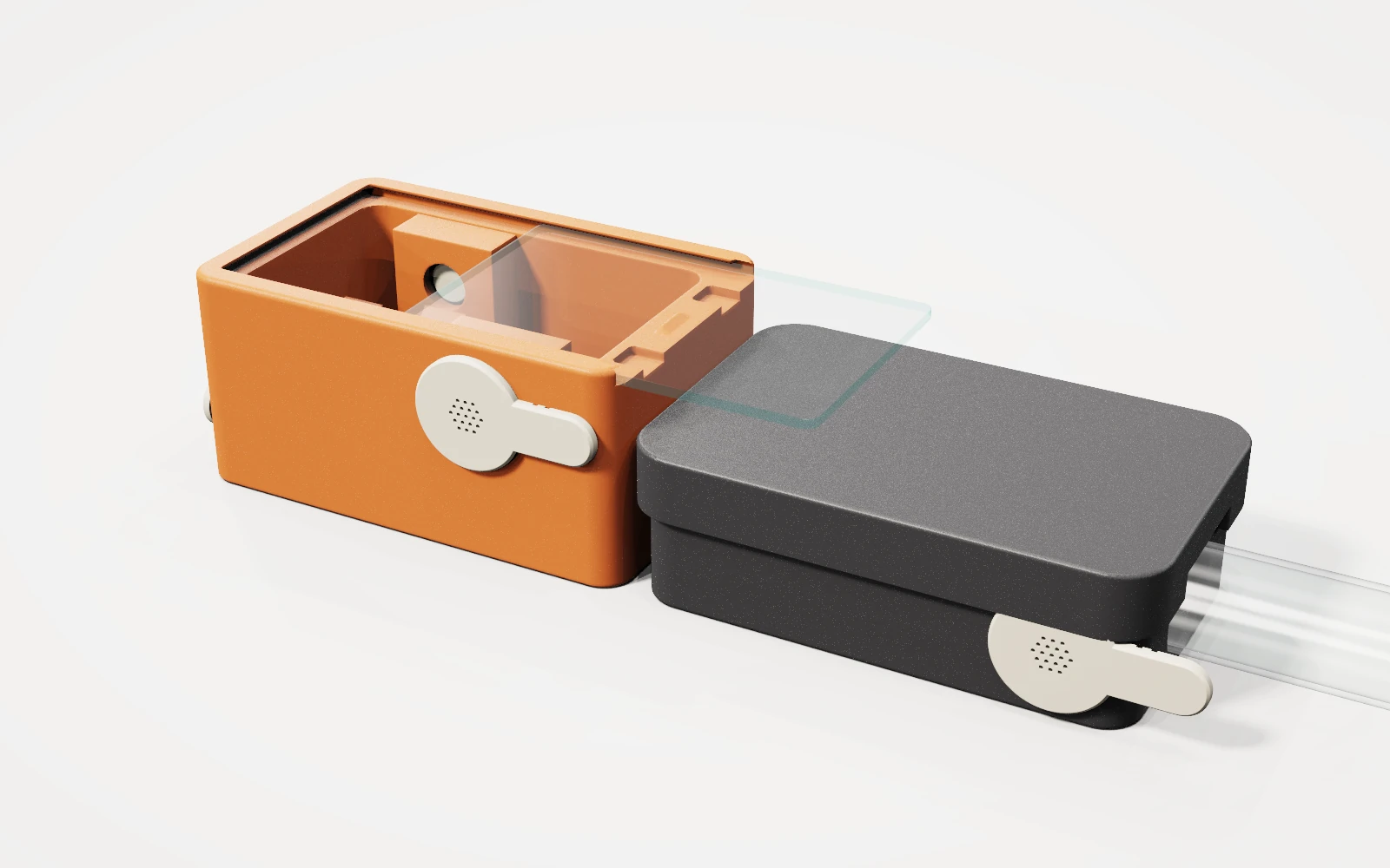 A Scout Duo Linked to the Trailhead Mini's low end port, with the Mini's lid slid out over the Scout