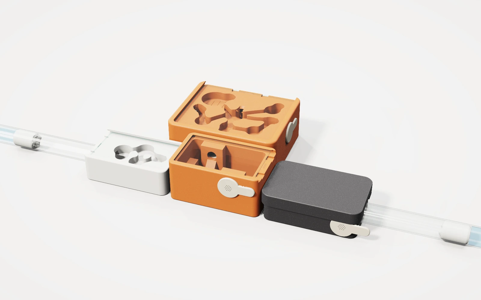 Scout Classic, Trailhead Mini and Scout Duo Linked in a row, with a Founder on one of the Mini's higher side ports